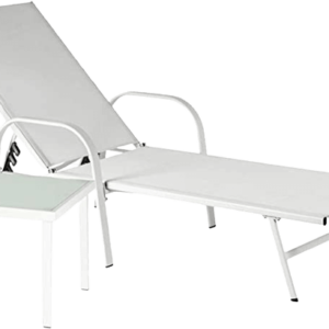 2 Piece White Sun Lounger and Side Table Set