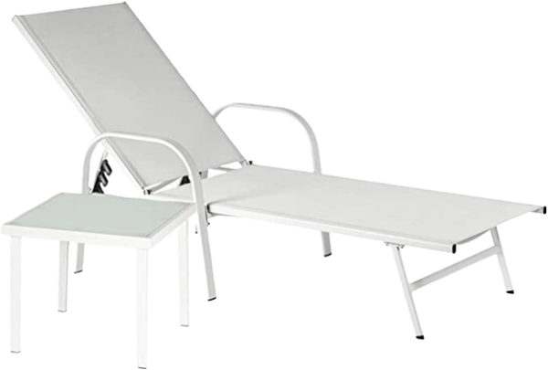 2 Piece White Sun Lounger and Side Table Set