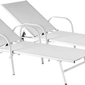 2x White 194.5cm Garden Sun Loungers Bed