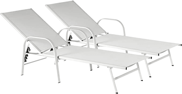 2x White 194.5cm Garden Sun Loungers Bed